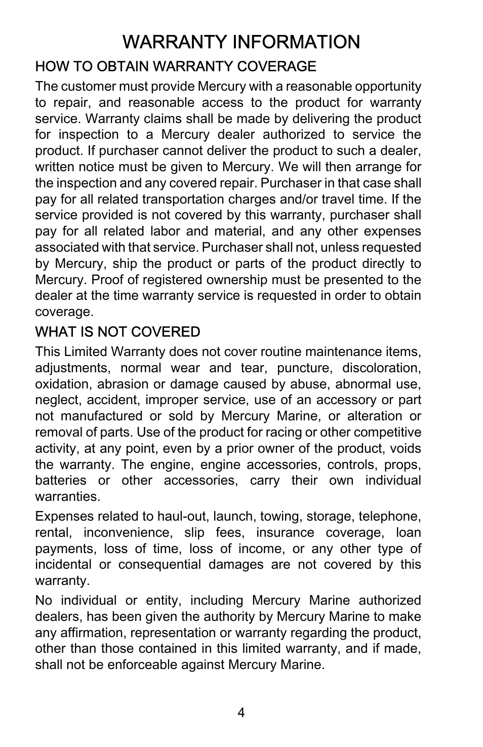 Warranty information | Mercury Marine Heavy Duty 899846001 User Manual | Page 8 / 50