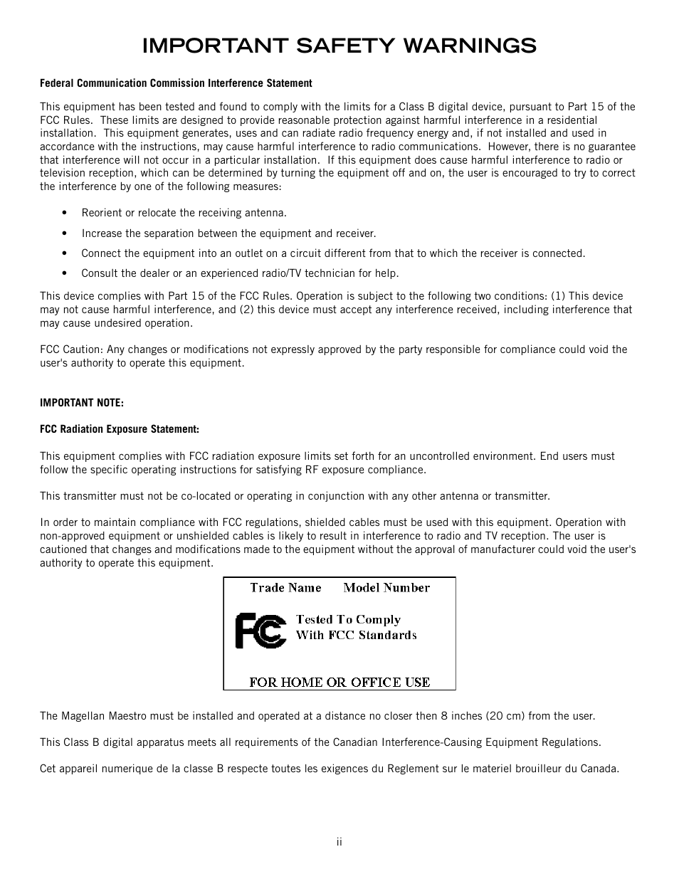 Important safety warnings | Magellan Maestro 3200 User Manual | Page 3 / 60