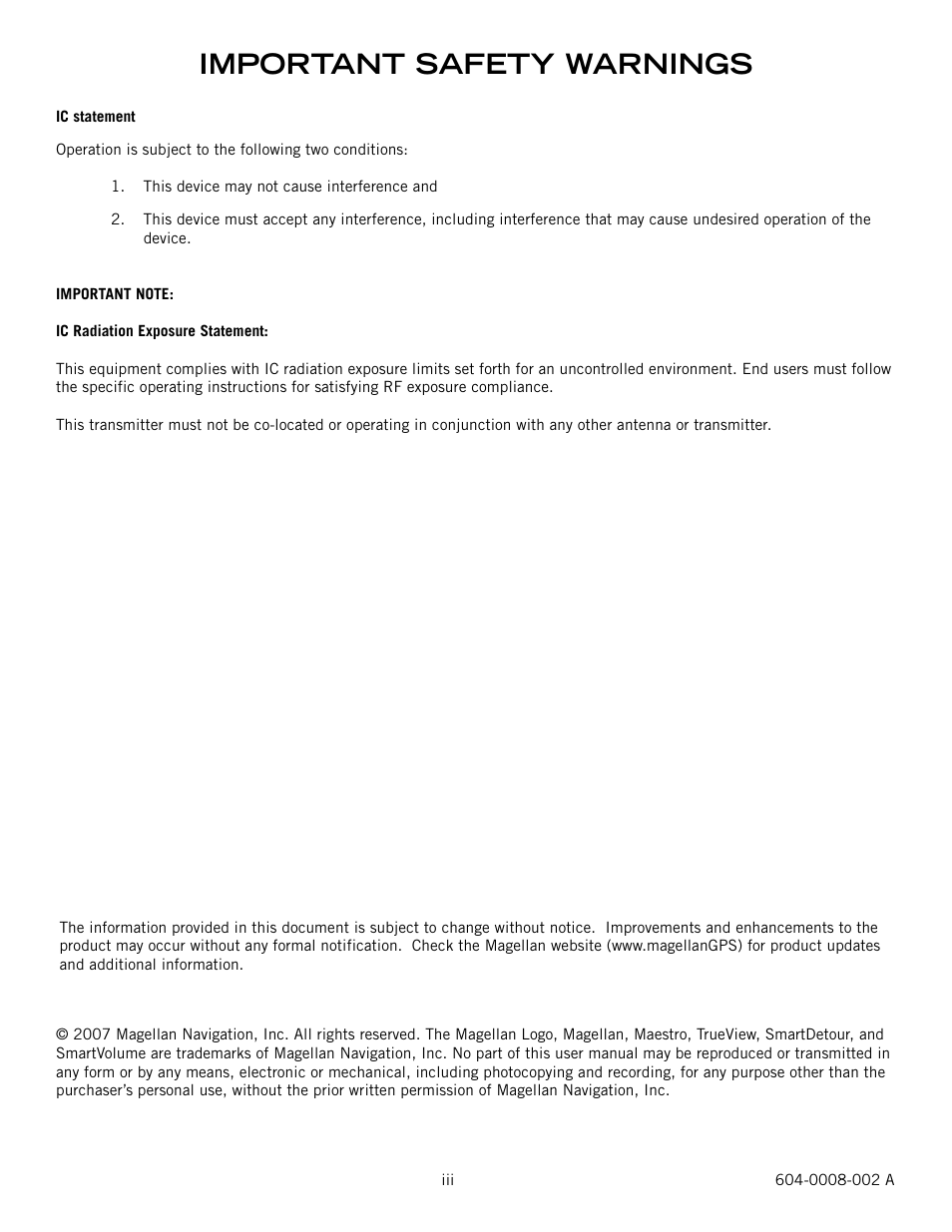 Important safety warnings | Magellan Maestro 3200 User Manual | Page 4 / 60