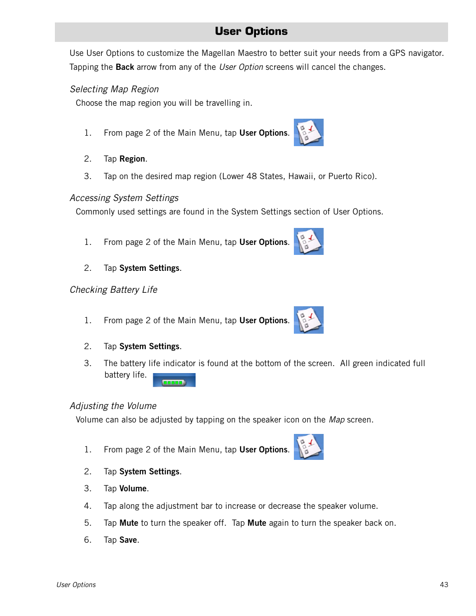 User options | Magellan Maestro 3200 User Manual | Page 52 / 60