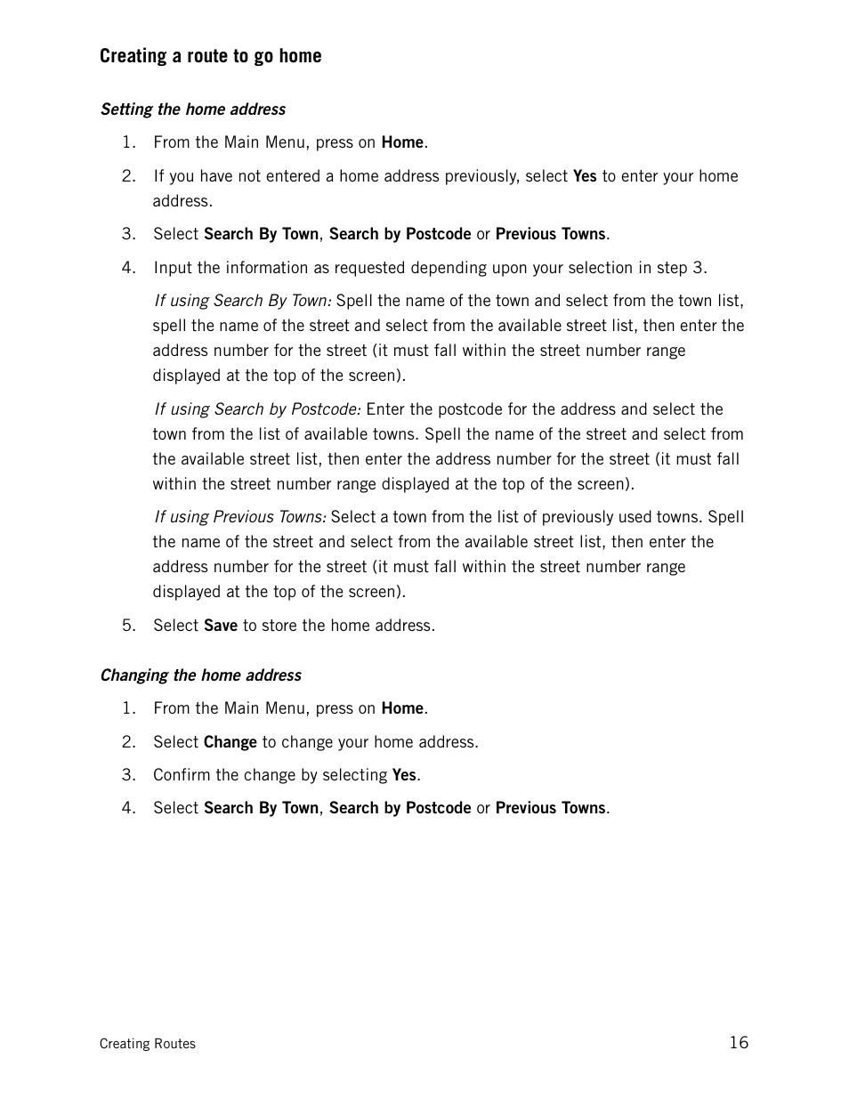 Creating a route to go home, Setting the home address changing the home address | Magellan CrossoverGPS 980890-05 User Manual | Page 27 / 80