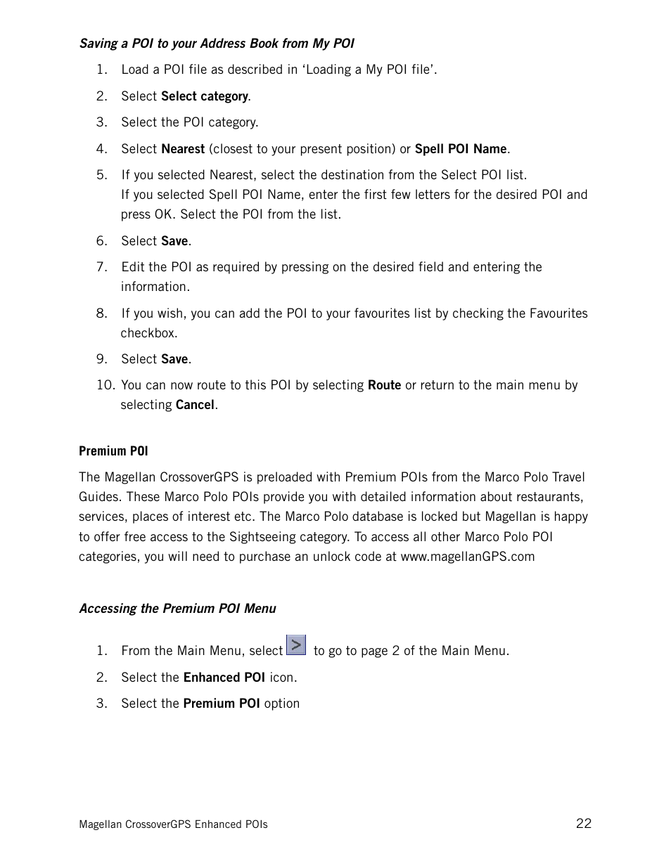 Premium poi | Magellan CrossoverGPS 980890-05 User Manual | Page 34 / 80