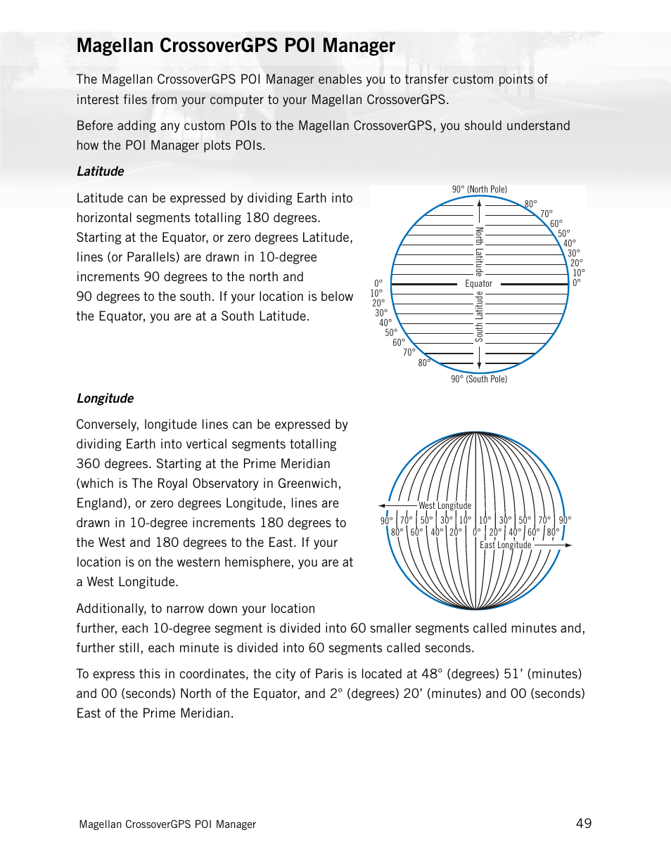 Magellan crossovergps poi manager, Latitude longitude | Magellan CrossoverGPS 980890-05 User Manual | Page 65 / 80