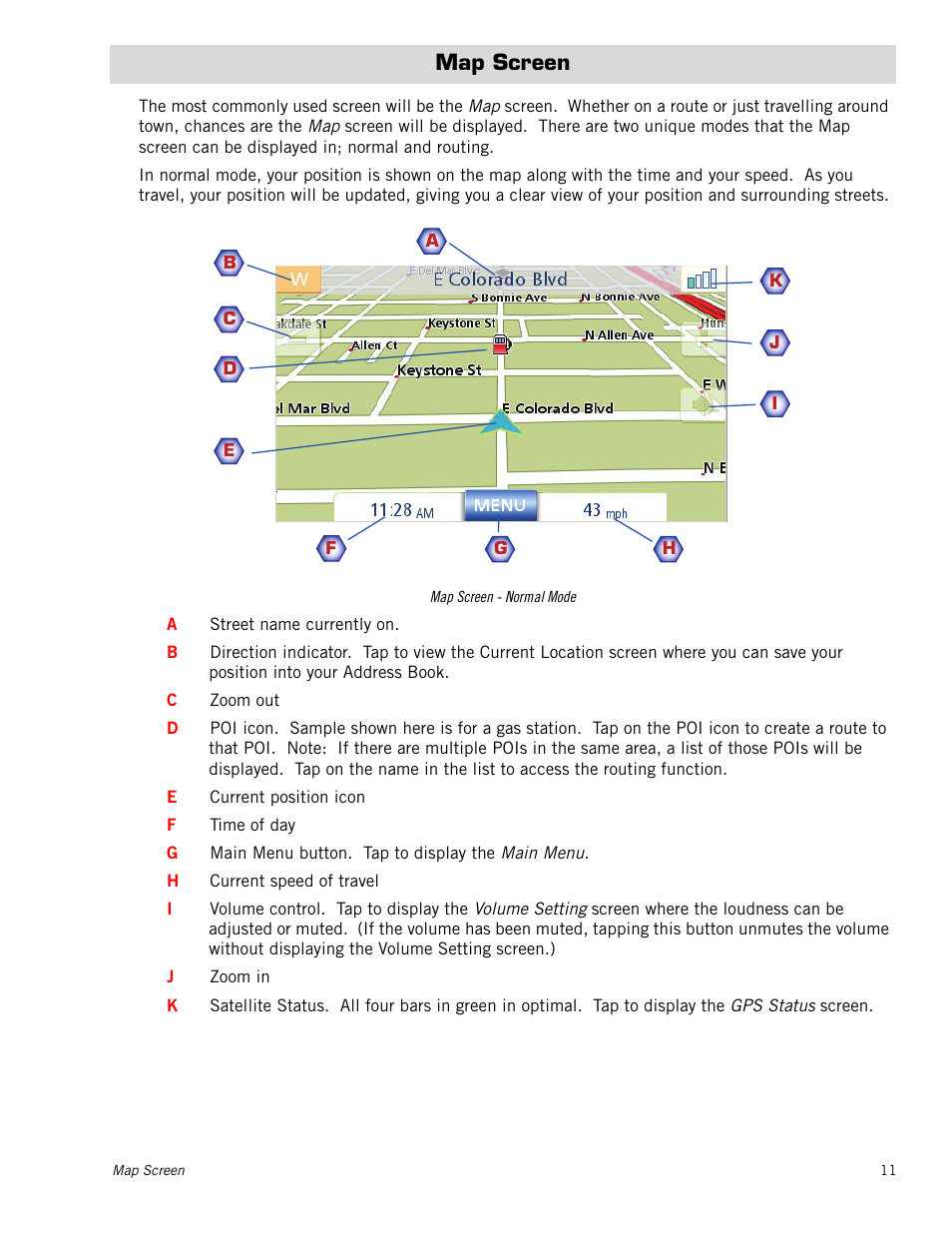 Map screen | Magellan Maestro 4040 User Manual | Page 21 / 75