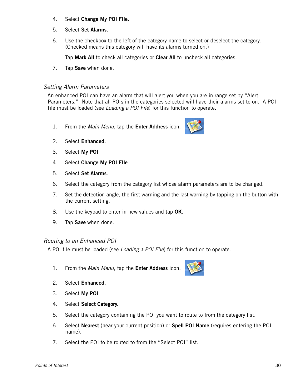 Setting alarm parameters, Routing to an enhanced poi | Magellan Maestro 4040 User Manual | Page 40 / 75