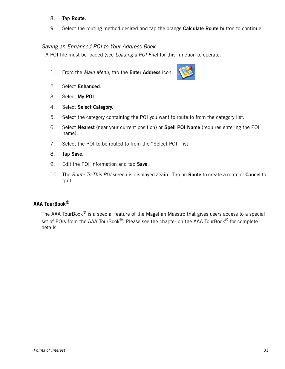 Saving an enhanced poi to your address book, Aaa tourbook | Magellan Maestro 4040 User Manual | Page 41 / 75