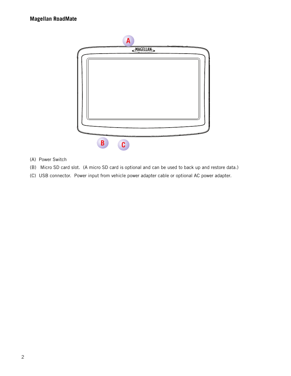 Magellan roadmate, Magellan roadmate 1470 receiver, Ab c | Magellan RoadMate 1470 User Manual | Page 10 / 44