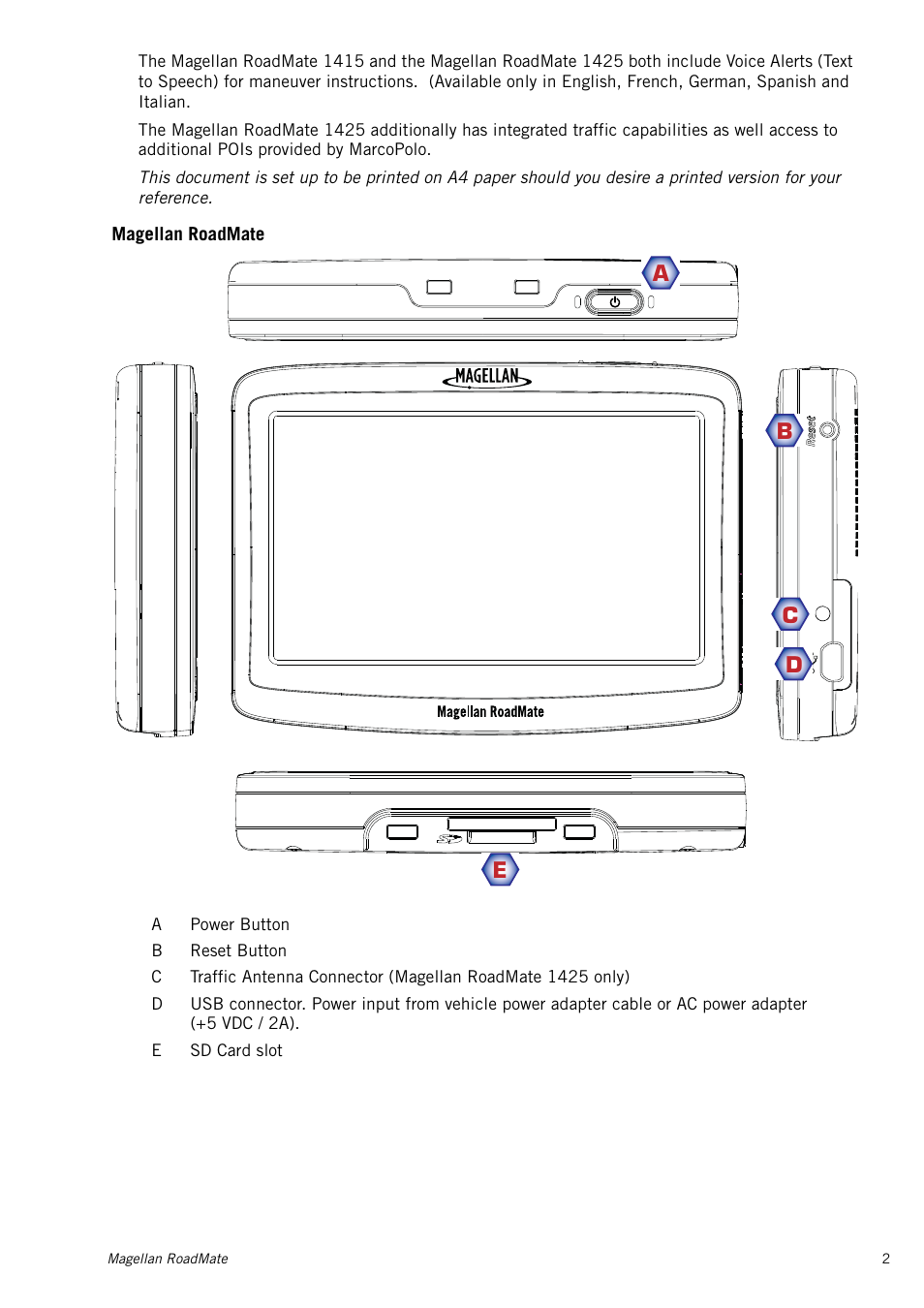 Magellan roadmate, Ab c d e | Magellan RoadMate 1415 User Manual | Page 11 / 60