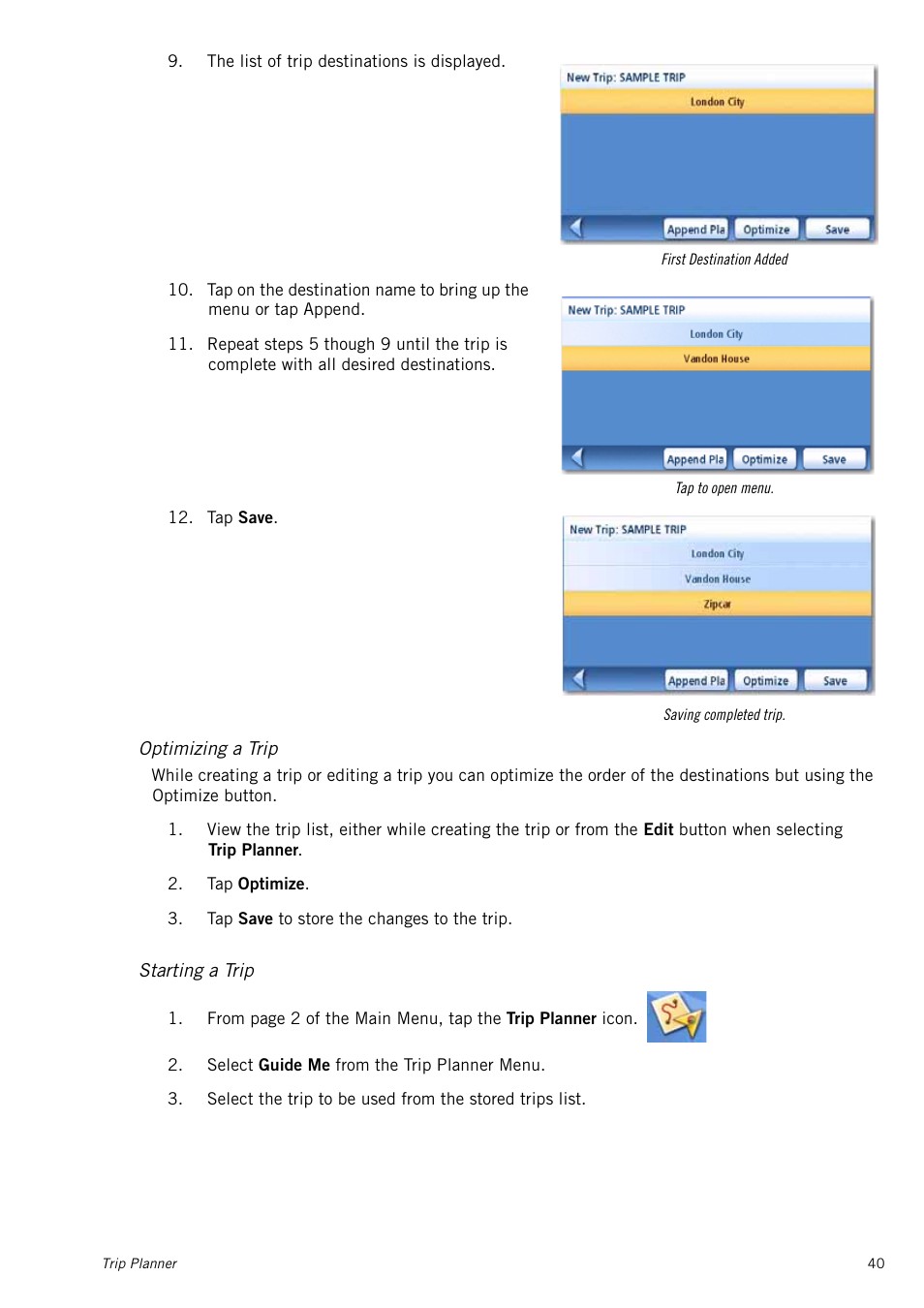 Optimizing a trip, Starting a trip | Magellan RoadMate 1415 User Manual | Page 49 / 60