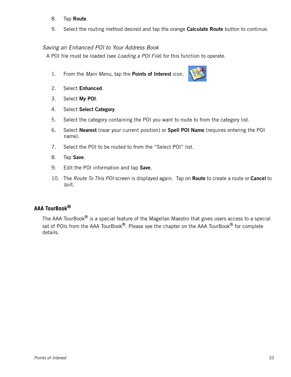Saving an enhanced poi to your address book, Aaa tourbook | Magellan MAESTRO 3210 User Manual | Page 42 / 68