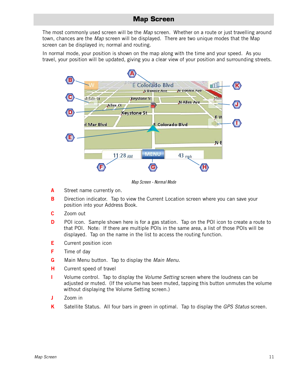Map screen | Magellan Maestro 4000 User Manual | Page 21 / 71