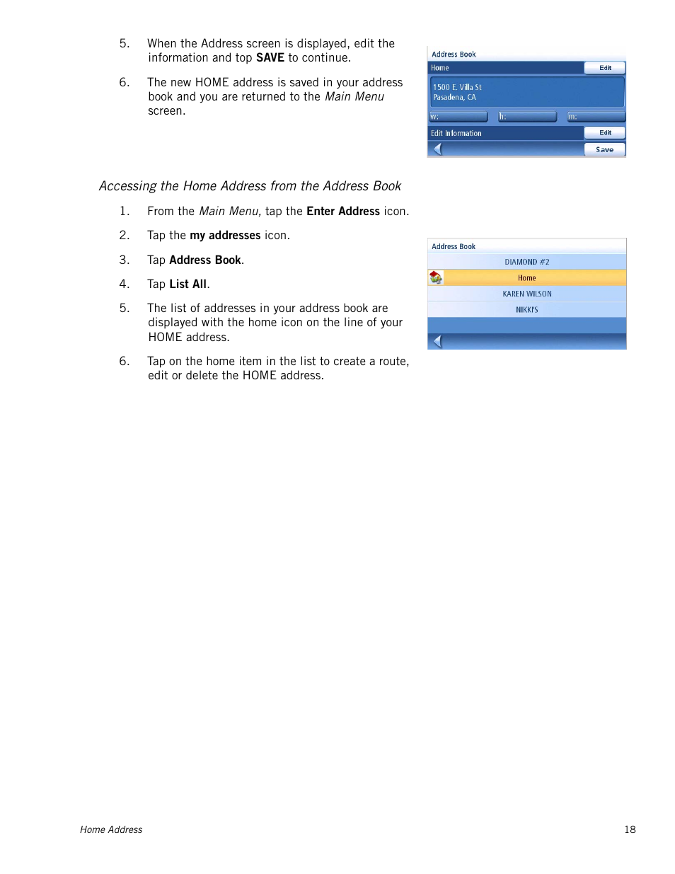 Accessing the home address from the address book | Magellan Maestro 4000 User Manual | Page 28 / 71