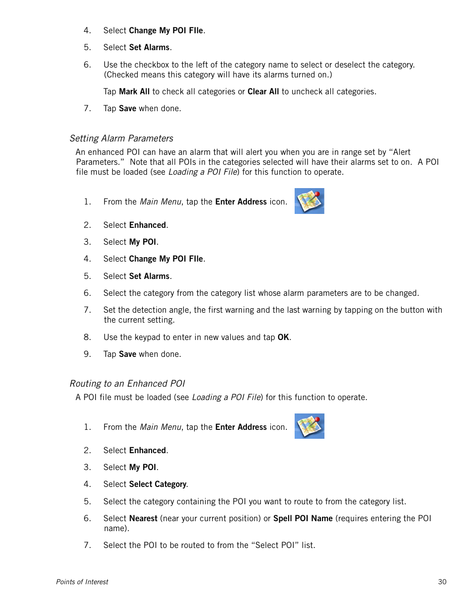 Setting alarm parameters, Routing to an enhanced poi | Magellan Maestro 4000 User Manual | Page 40 / 71