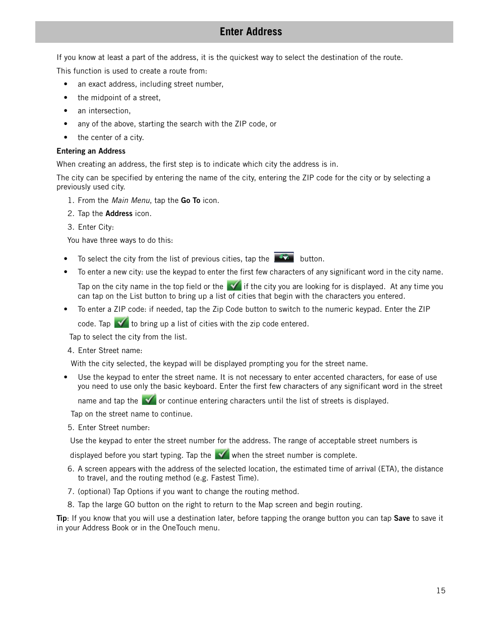 Enter address, Entering an address | Magellan RoadMate 1700 User Manual | Page 22 / 40