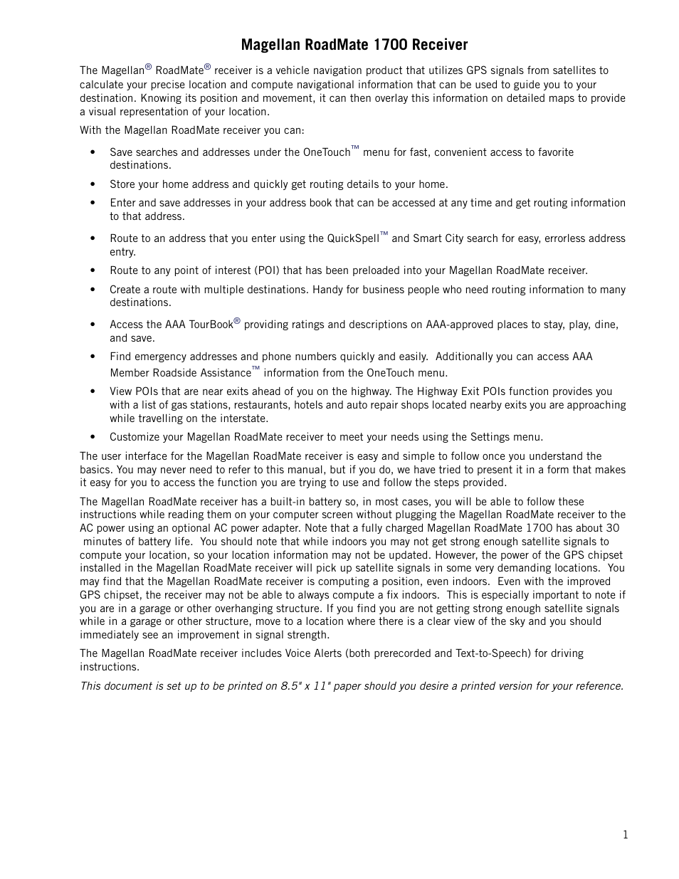 Magellan roadmate 1700 receiver | Magellan RoadMate 1700 User Manual | Page 8 / 40
