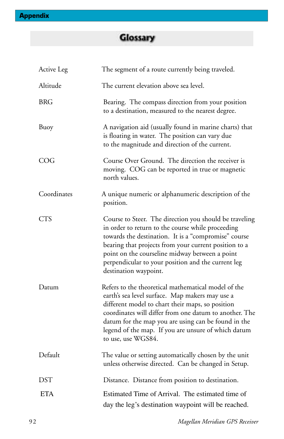 Magellan Meridian User Manual | Page 100 / 102