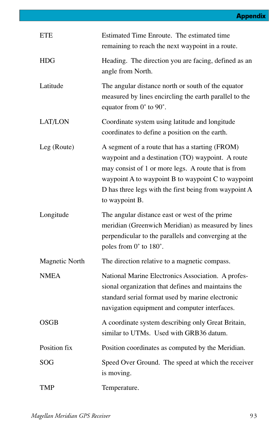 Magellan Meridian User Manual | Page 101 / 102