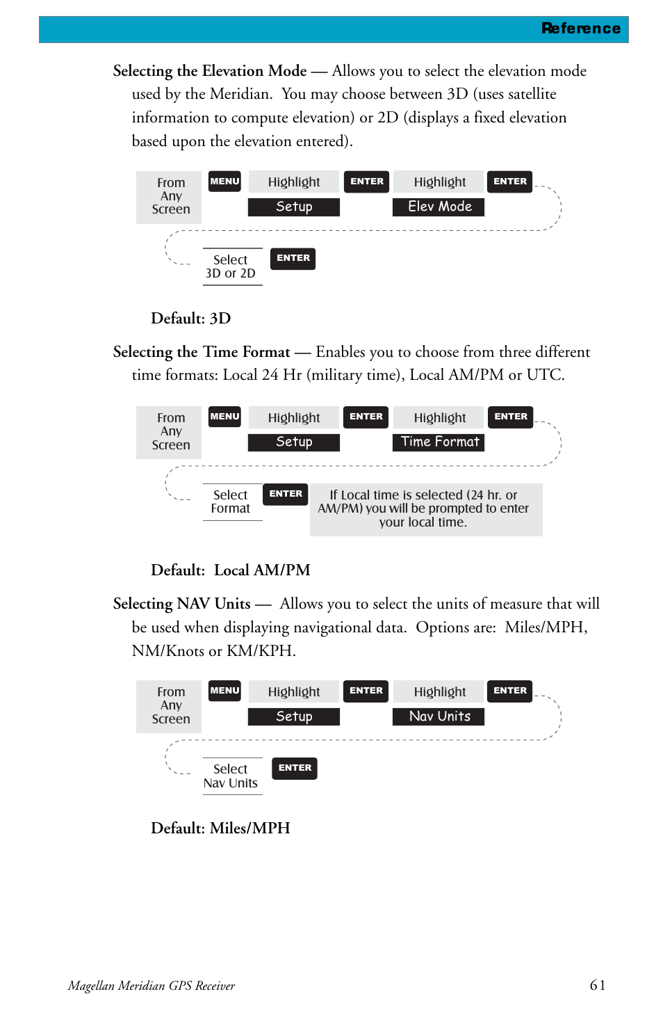 Default: miles/mph | Magellan Meridian User Manual | Page 69 / 102