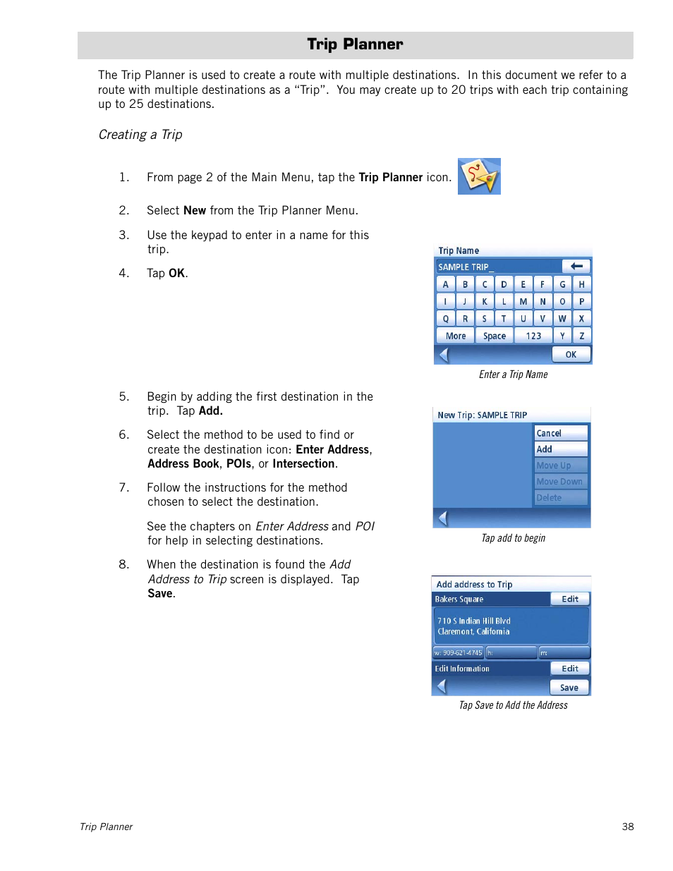 Trip planner, Creating a trip | Magellan Maestro 3225 User Manual | Page 46 / 60