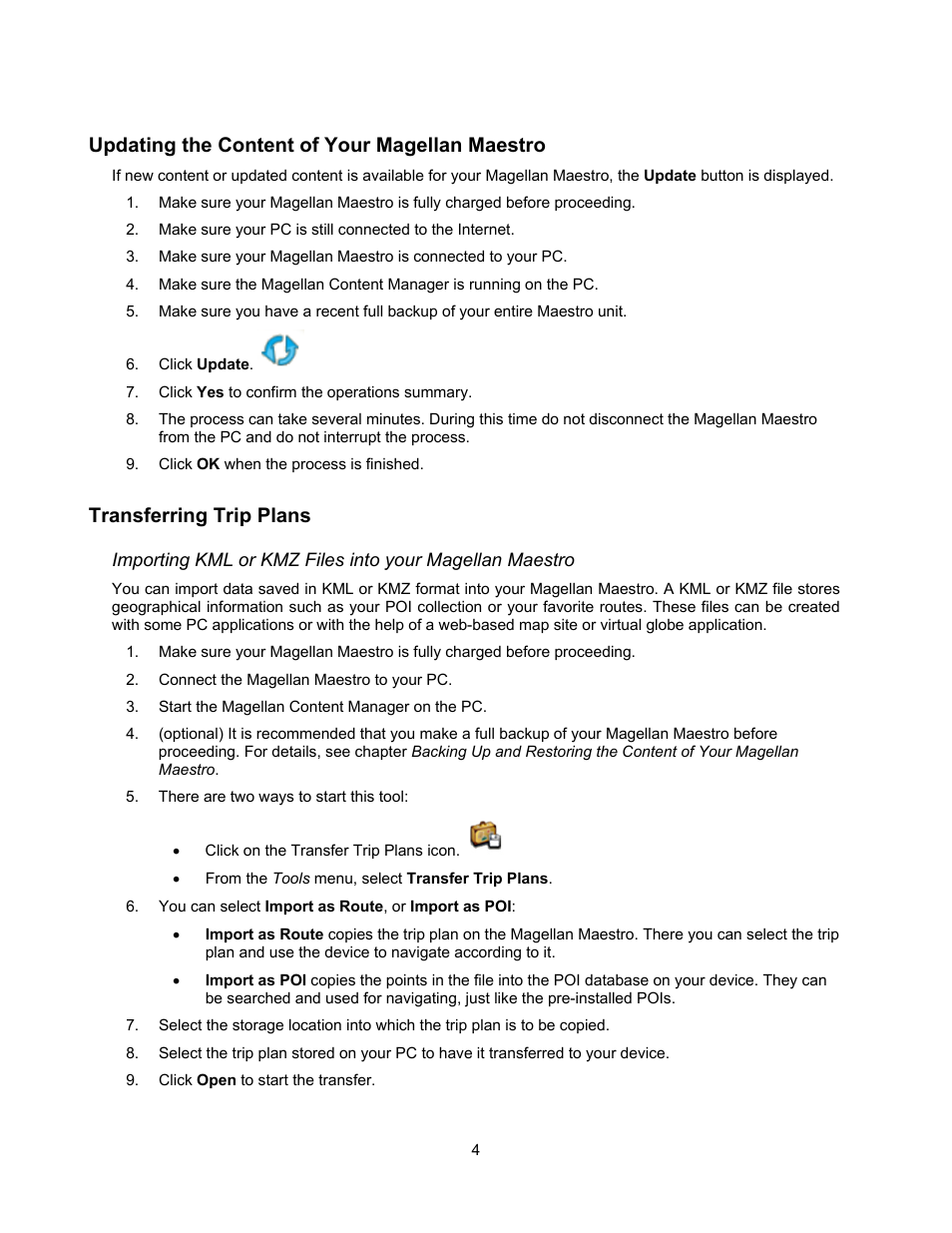 Updating the content of your magellan maestro, Transferring trip plans | Magellan MAESTRO 4350 User Manual | Page 6 / 9