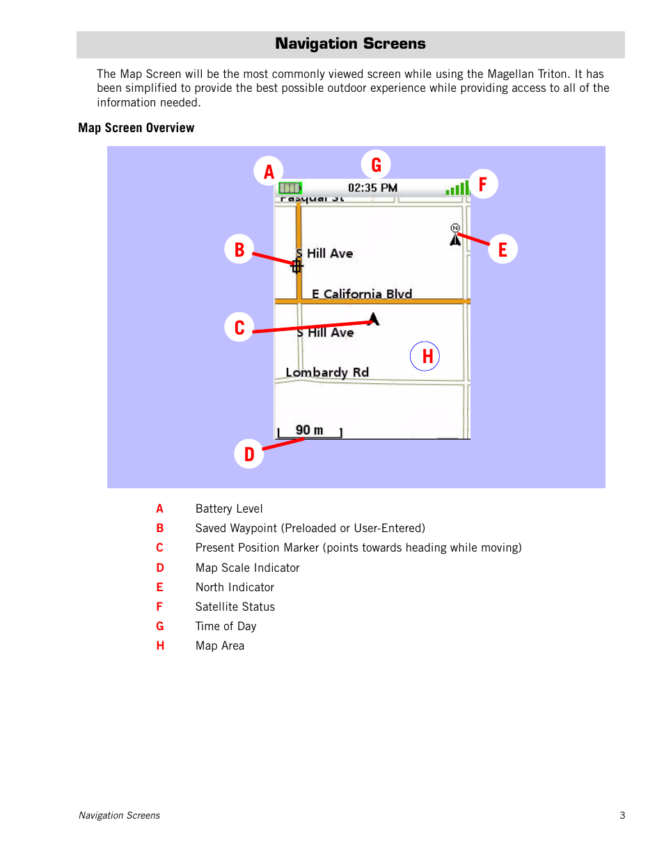 Navigation screens, Map screen overview | Magellan eXplorist 400 User Manual | Page 10 / 31