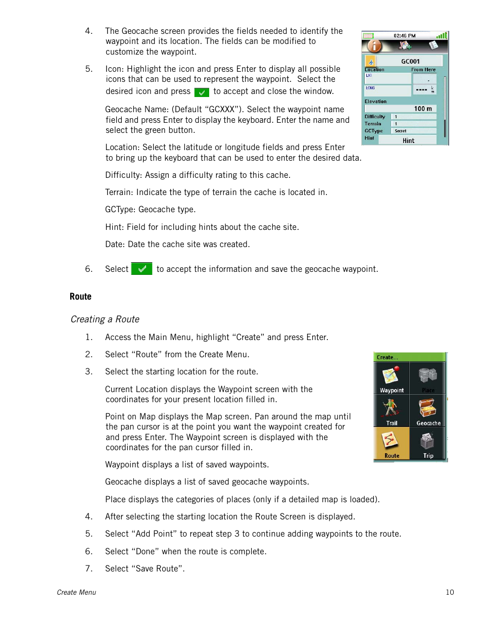 Creating a route, Route | Magellan eXplorist 400 User Manual | Page 17 / 31