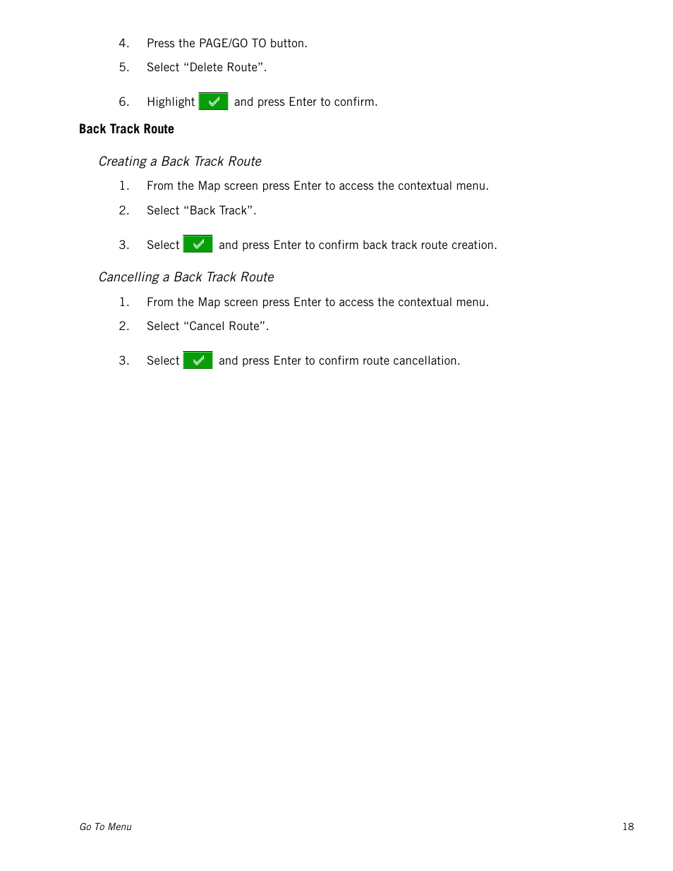 Back track route, Creating a back track route, Cancelling a back track route | Magellan eXplorist 400 User Manual | Page 25 / 31