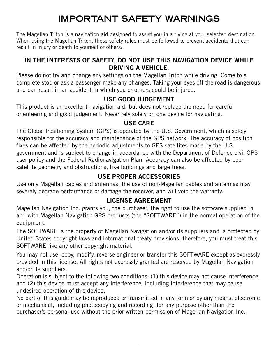 Important safety warnings | Magellan Triton 500 User Manual | Page 2 / 61