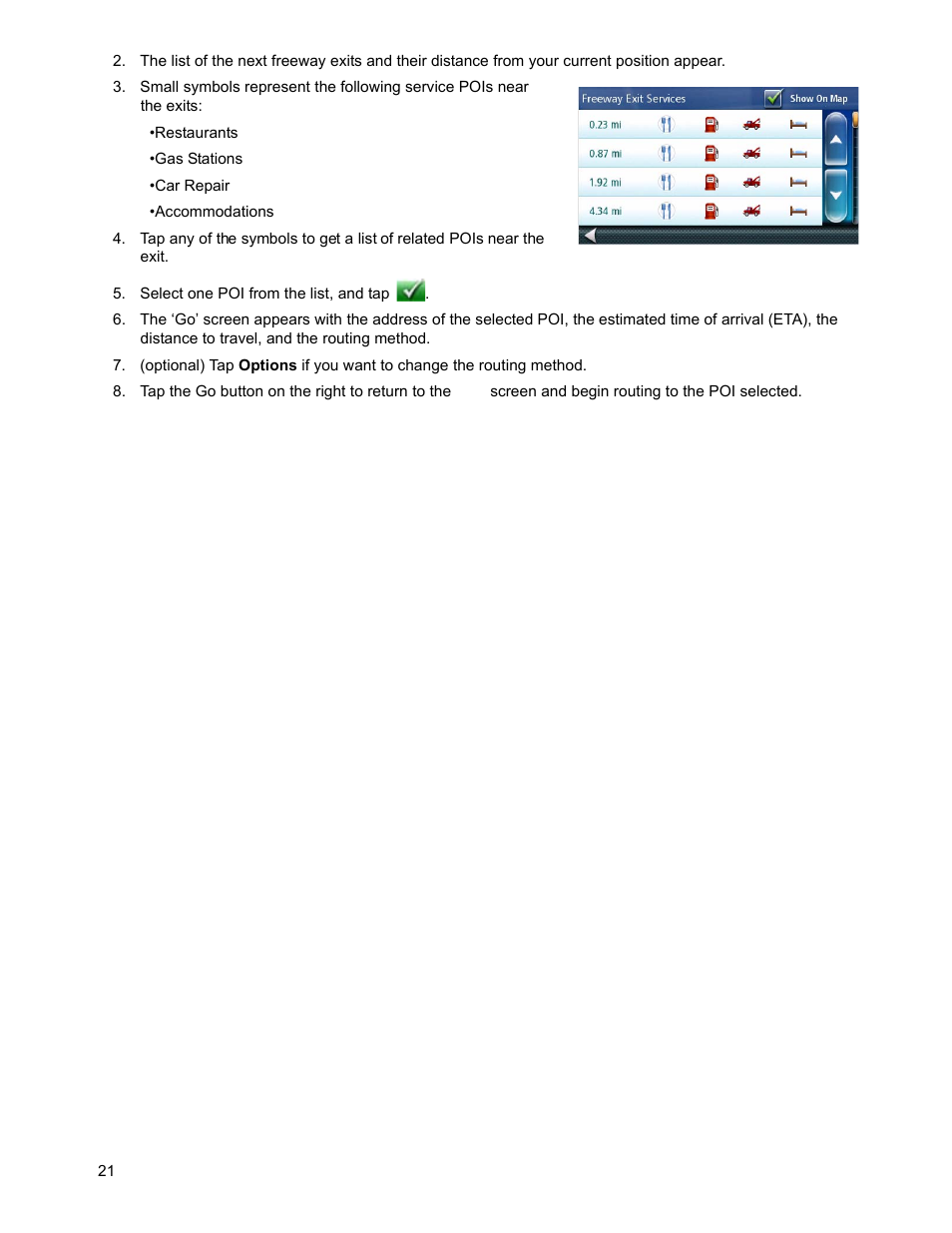 Select one poi from the list, and tap | Magellan RoadMate 2035 User Manual | Page 29 / 41