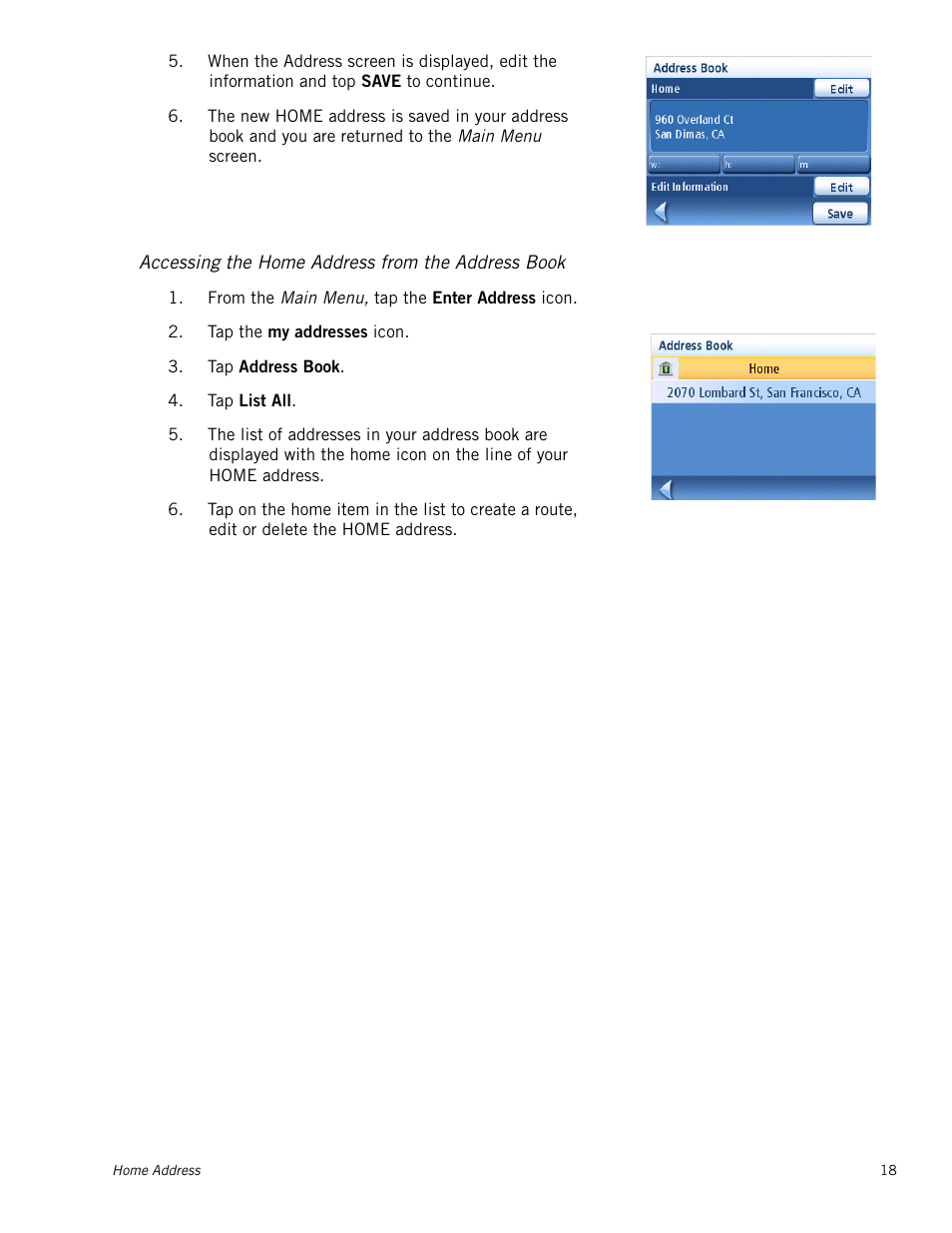 Accessing the home address from the address book | Magellan MAESTRO 3100 User Manual | Page 26 / 55