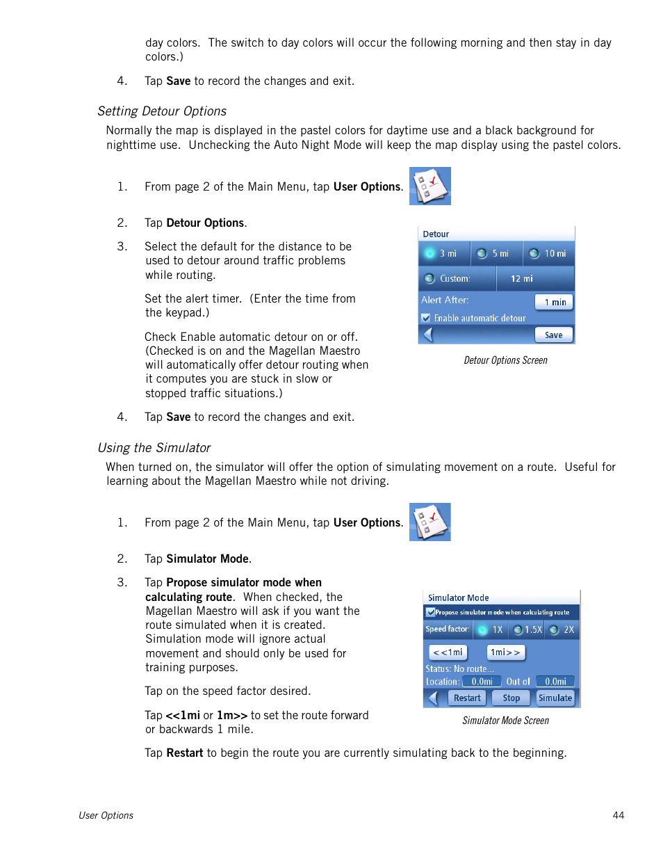 Setting detour options, Using the simulator | Magellan MAESTRO 3100 User Manual | Page 52 / 55