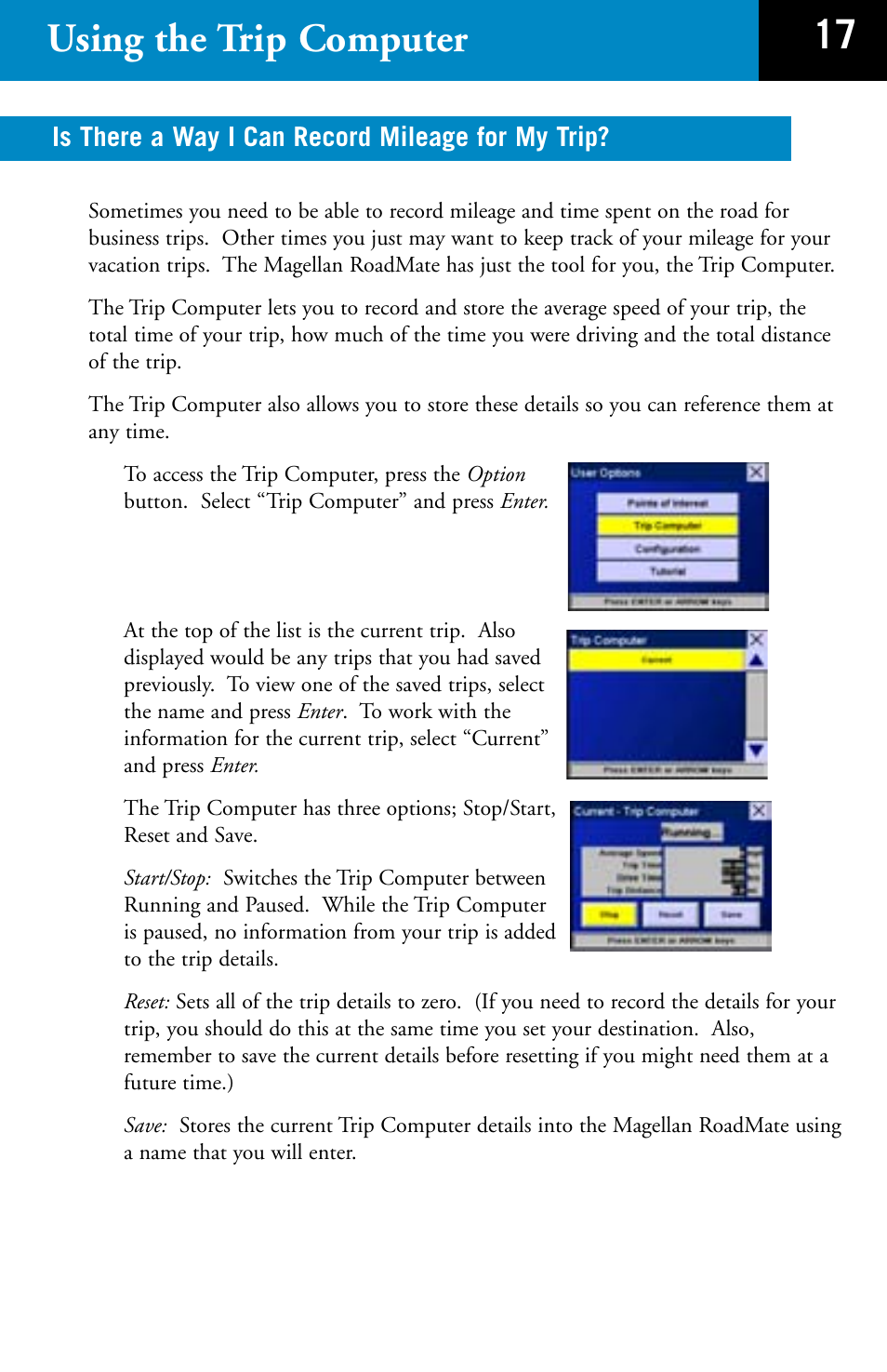 17 using the trip computer | Magellan RoadMate 700 User Manual | Page 19 / 27