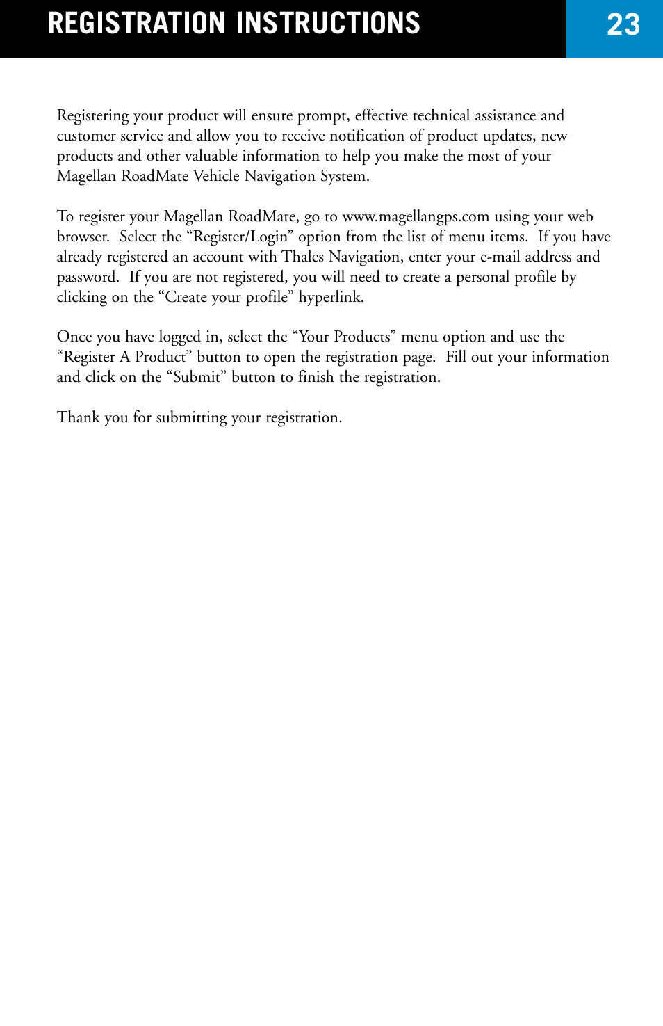 Registration instructions 23 | Magellan RoadMate 700 User Manual | Page 25 / 27
