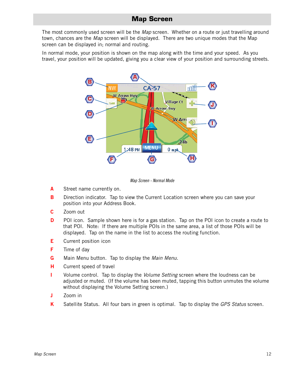 Map screen | Magellan Maestro 3220 User Manual | Page 20 / 60