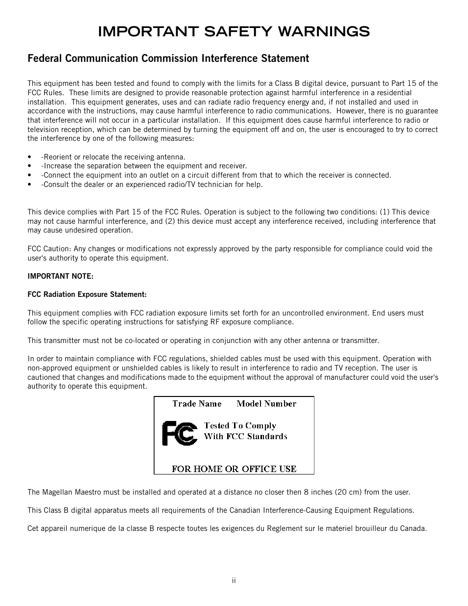 Important safety warnings | Magellan Maestro 3220 User Manual | Page 3 / 60