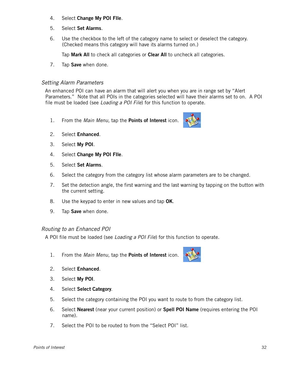 Setting alarm parameters, Routing to an enhanced poi | Magellan Maestro 3220 User Manual | Page 40 / 60