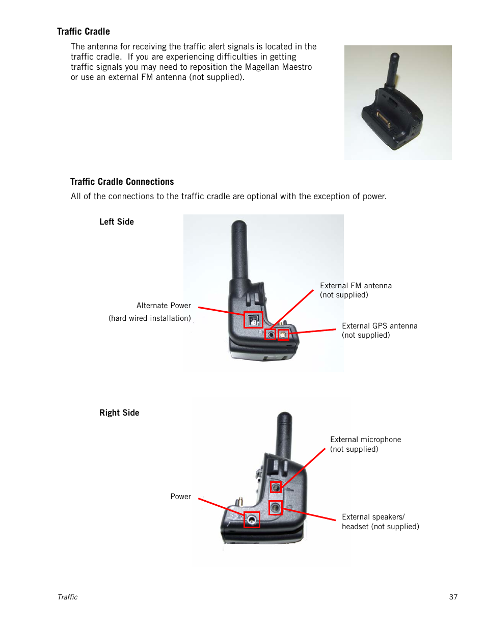 Traffic cradle, Traffic cradle connections | Magellan Maestro 4050 User Manual | Page 48 / 86