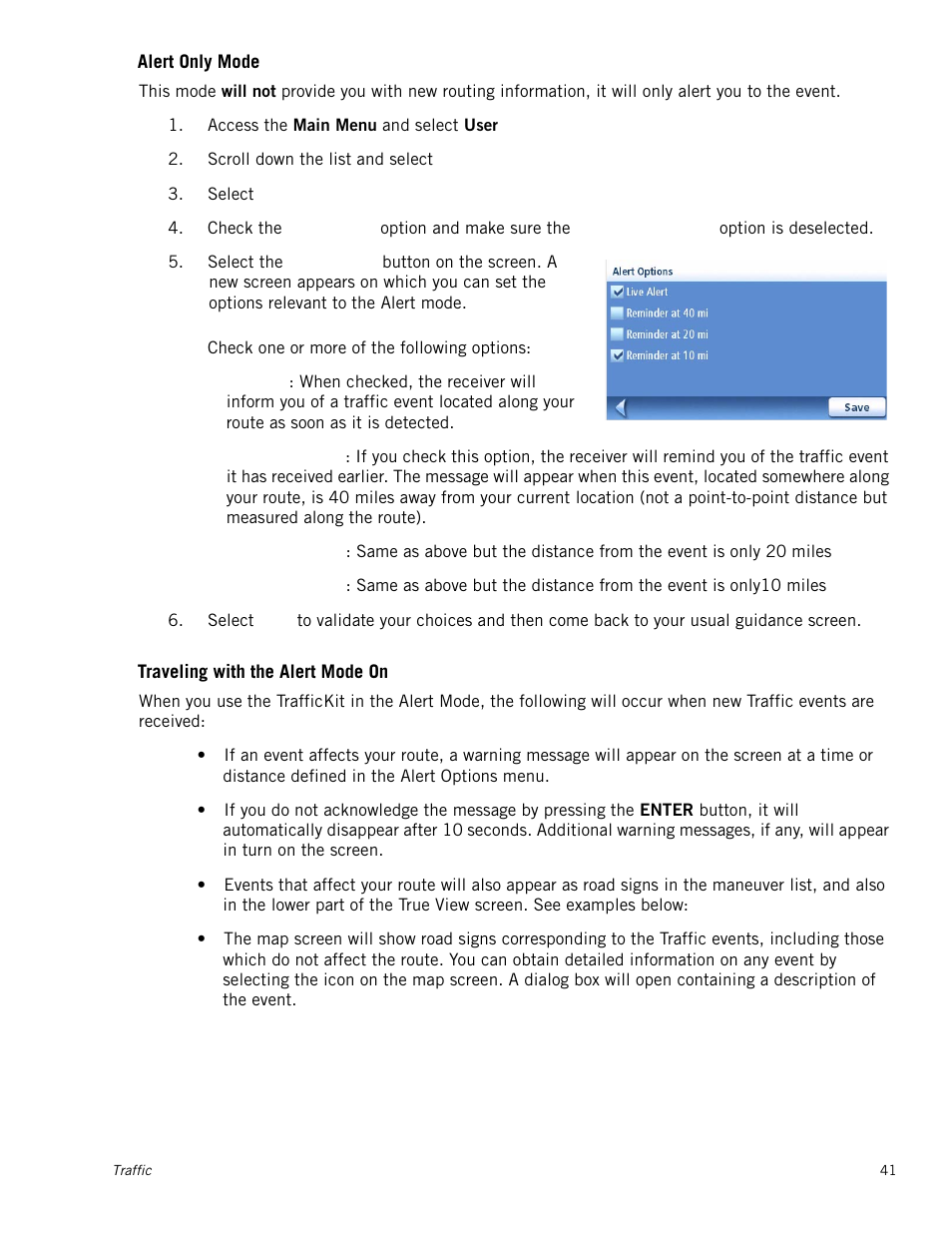 Alert only mode, Traveling with the alert mode on | Magellan Maestro 4050 User Manual | Page 52 / 86