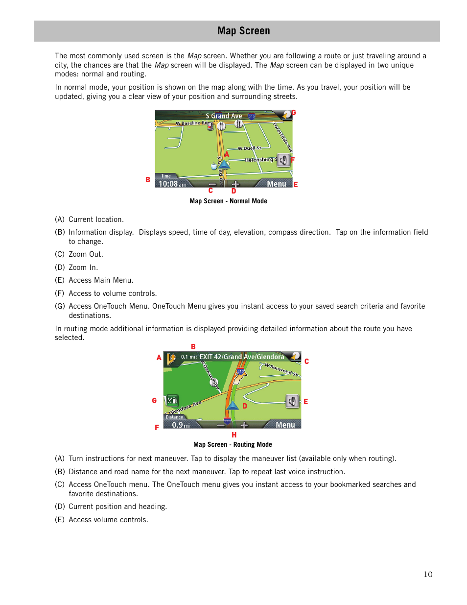 Map screen | Magellan RoadMate 1210 1200 Series User Manual | Page 18 / 48