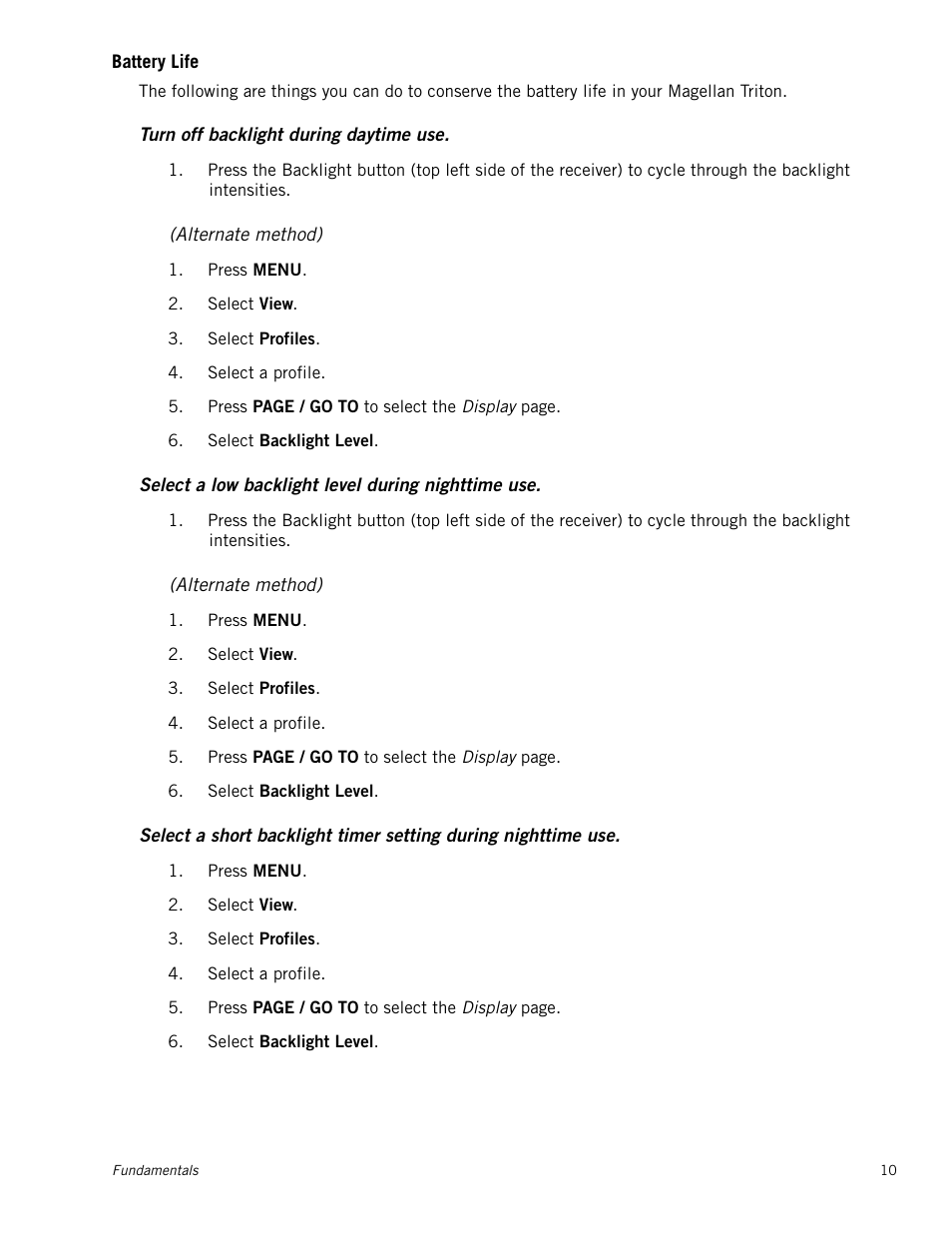 Battery life, Alternate method) | Magellan Triton 1500 User Manual | Page 18 / 63