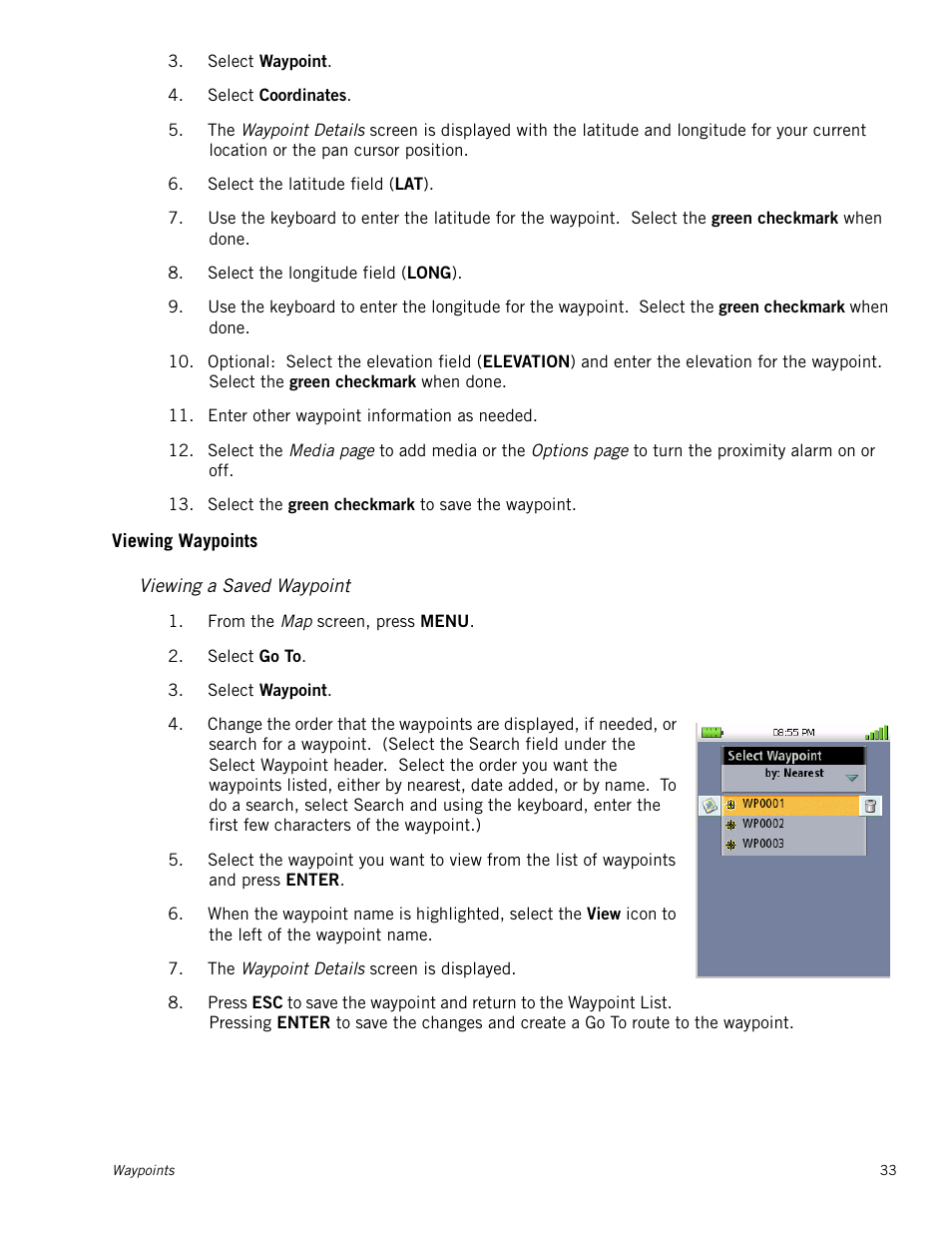 Viewing waypoints, Viewing a saved waypoint | Magellan Triton 1500 User Manual | Page 41 / 63