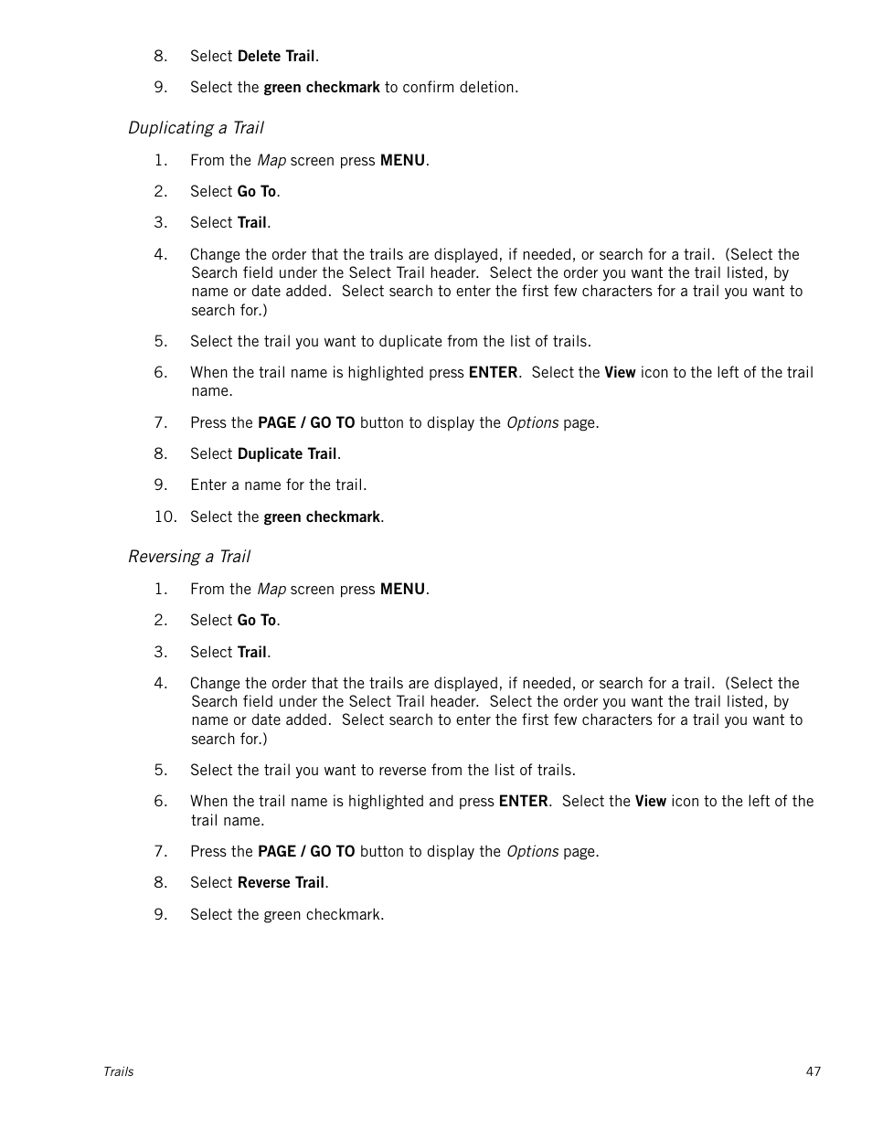 Duplicating a trail, Reversing a trail | Magellan Triton 1500 User Manual | Page 55 / 63