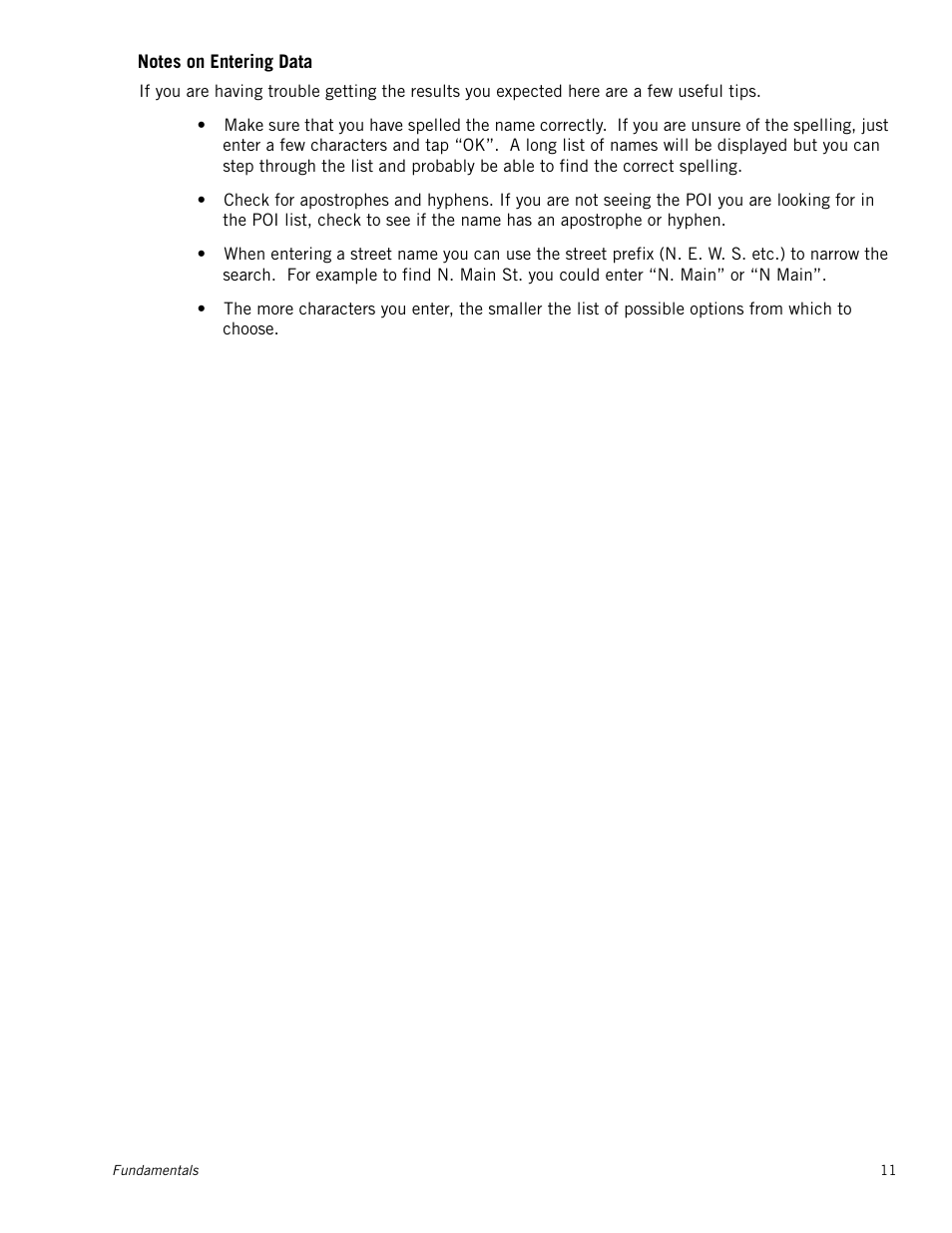 Notes on entering data | Magellan RoadMate 1230 User Manual | Page 20 / 68