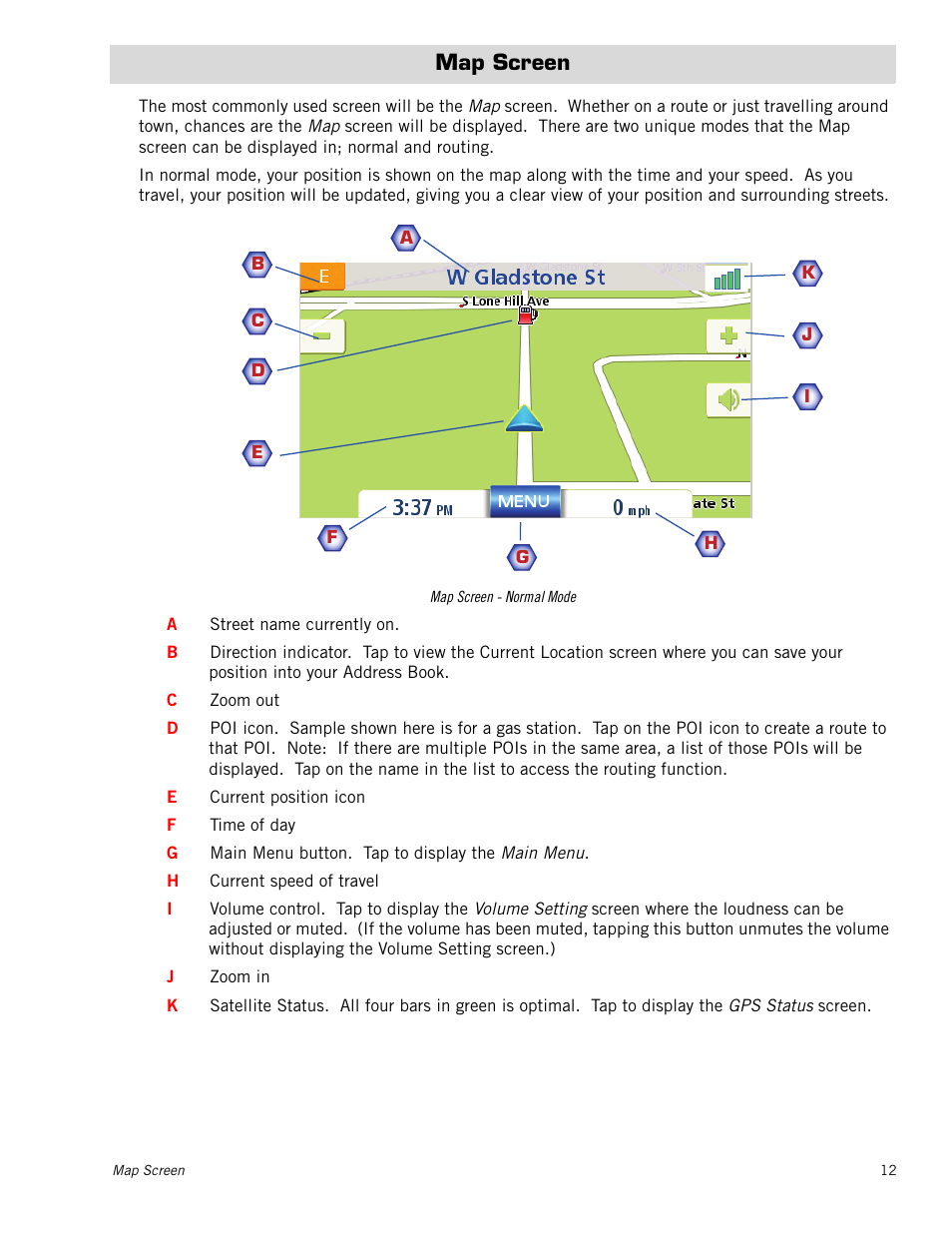 Map screen | Magellan RoadMate 1230 User Manual | Page 21 / 68