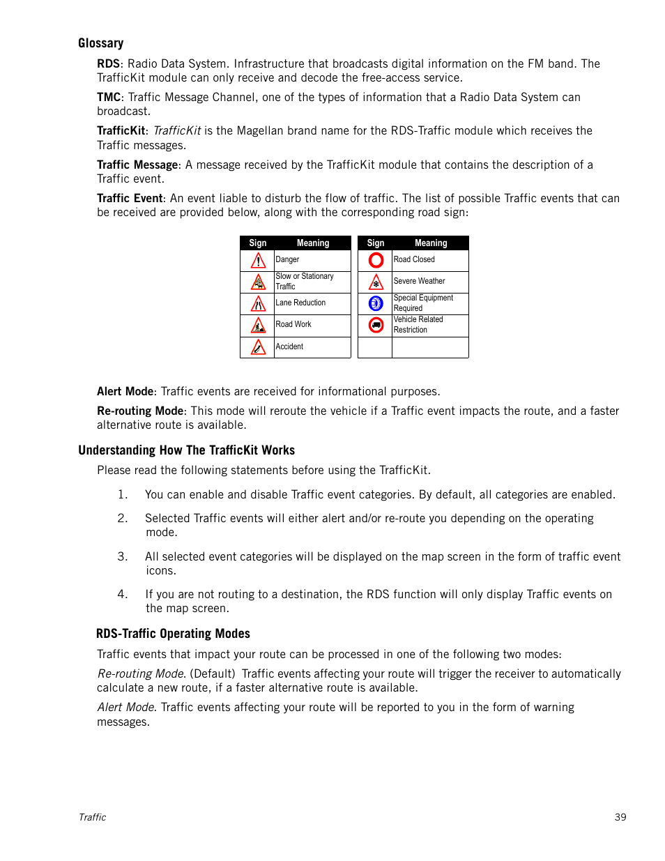 Glossary, Understanding how the traffickit works, Rds-traffic operating modes | Magellan RoadMate 1230 User Manual | Page 48 / 68