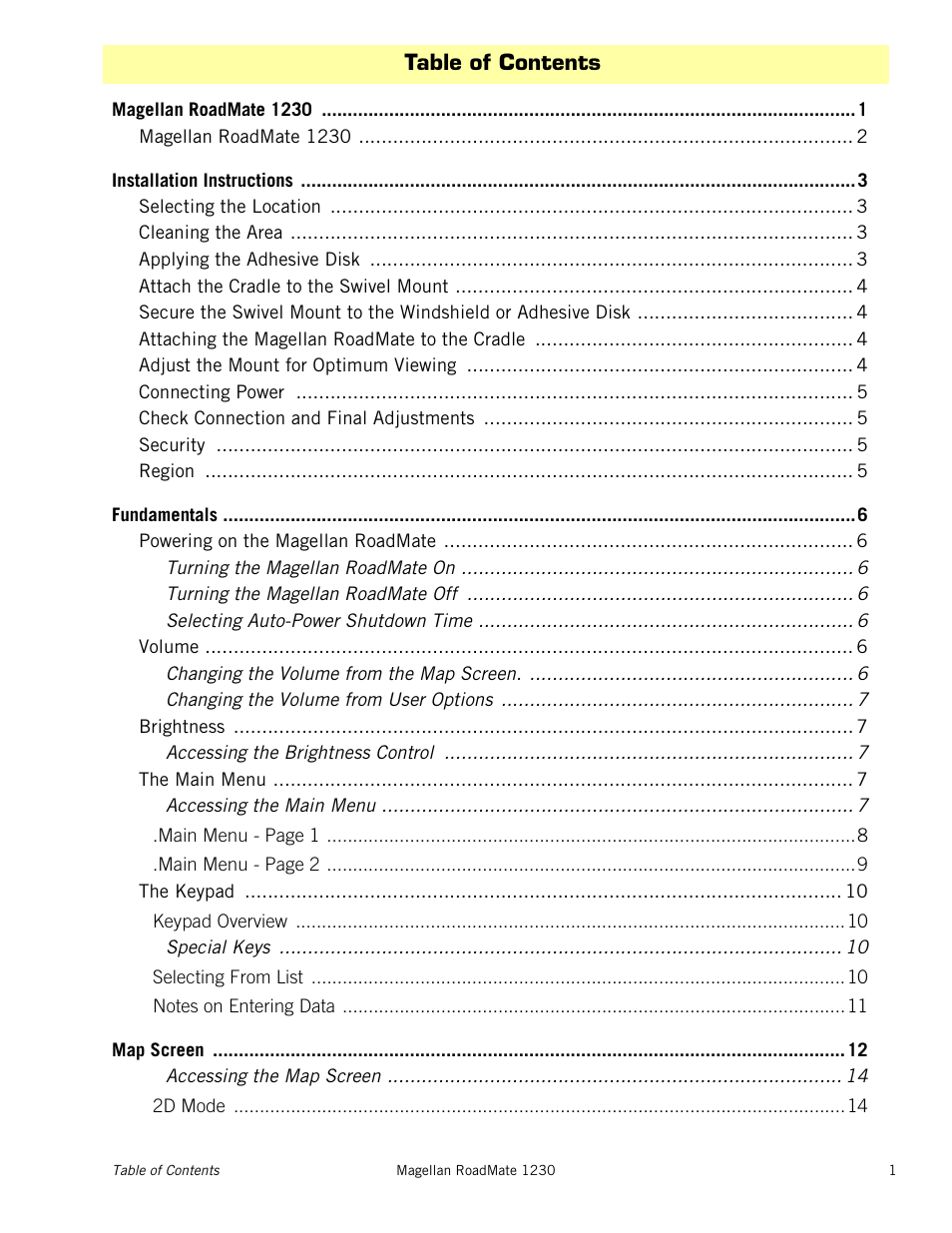 Magellan RoadMate 1230 User Manual | Page 5 / 68