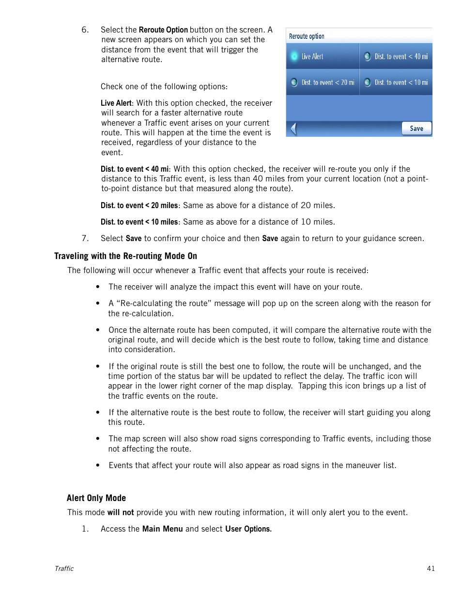 Traveling with the re-routing mode on, Alert only mode | Magellan RoadMate 1230 User Manual | Page 50 / 68