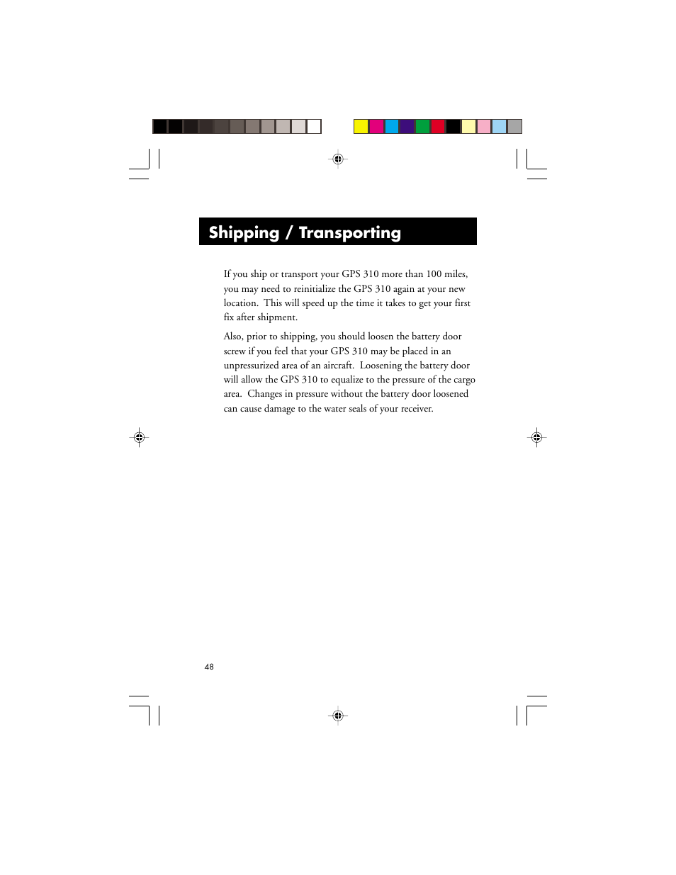 Shipping / transporting | Magellan GPS 310 User Manual | Page 54 / 62