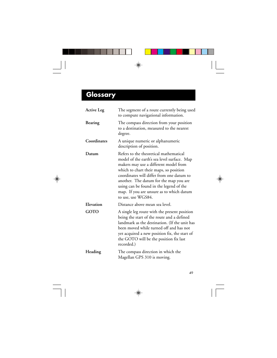 Glossary | Magellan GPS 310 User Manual | Page 55 / 62