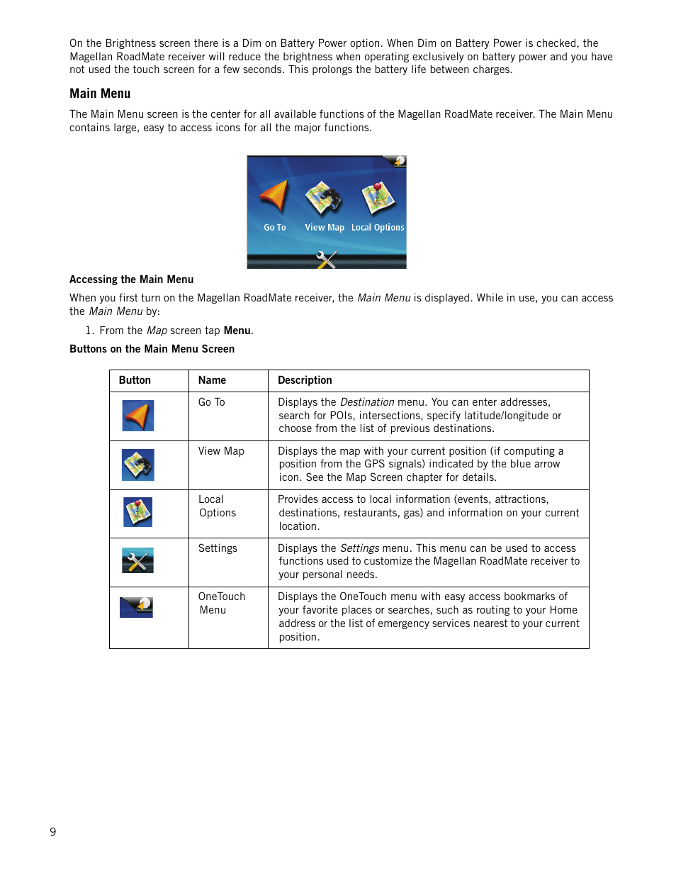 Main menu | Magellan RoadMate 1340 User Manual | Page 17 / 44